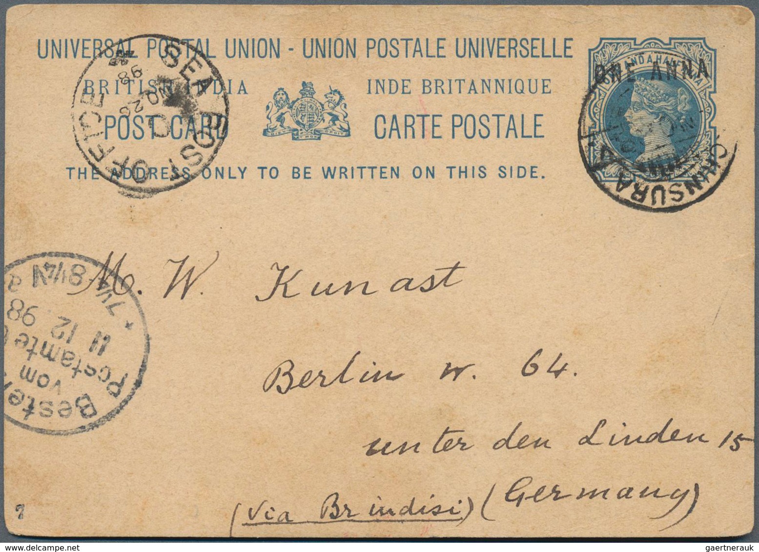 Indien - Used Abroad: Dutch India 1898 CHINSURA: Indian Postal Stationery Card 1½a. Used From CHINSU - Autres & Non Classés