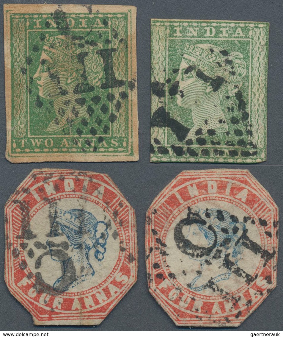 Indien - Used Abroad: FRENCH INDIA 1854-55: Four Indian Stamps Used In PONDICHERRY, With Two Singles - Sonstige & Ohne Zuordnung