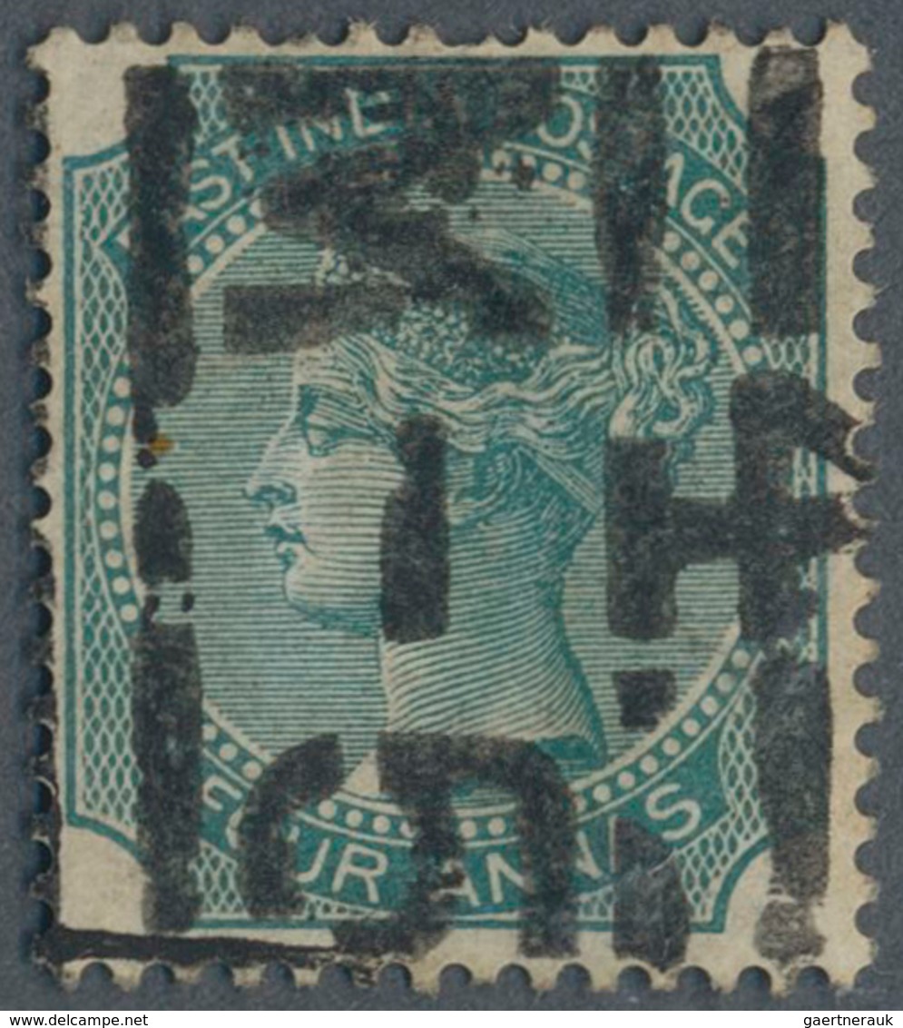 Indien - Used Abroad: 1878 FRENCH INDIA: India QV 4a. Blue-green, Die II, Used With "4/M-5" Part Dup - Autres & Non Classés