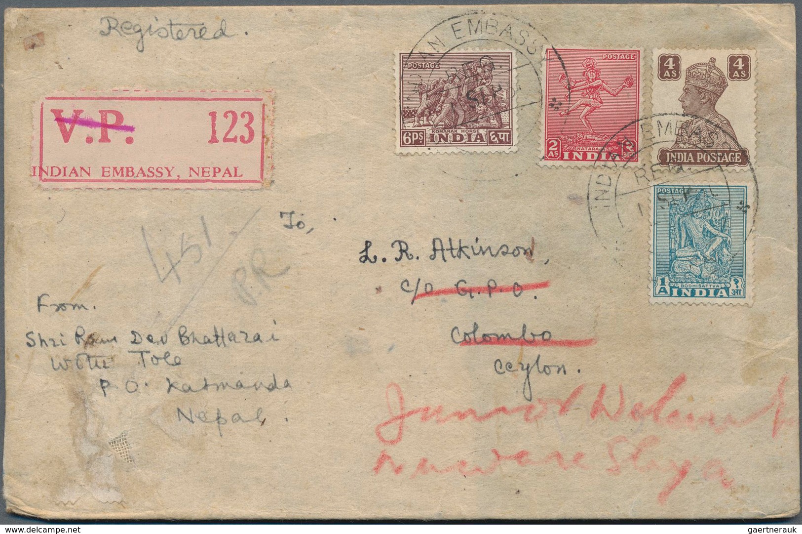 Indien - Used Abroad: NEPAL 1941-50 Four Covers From Nepal To India, Ceylon And England, With 1) 194 - Sonstige & Ohne Zuordnung