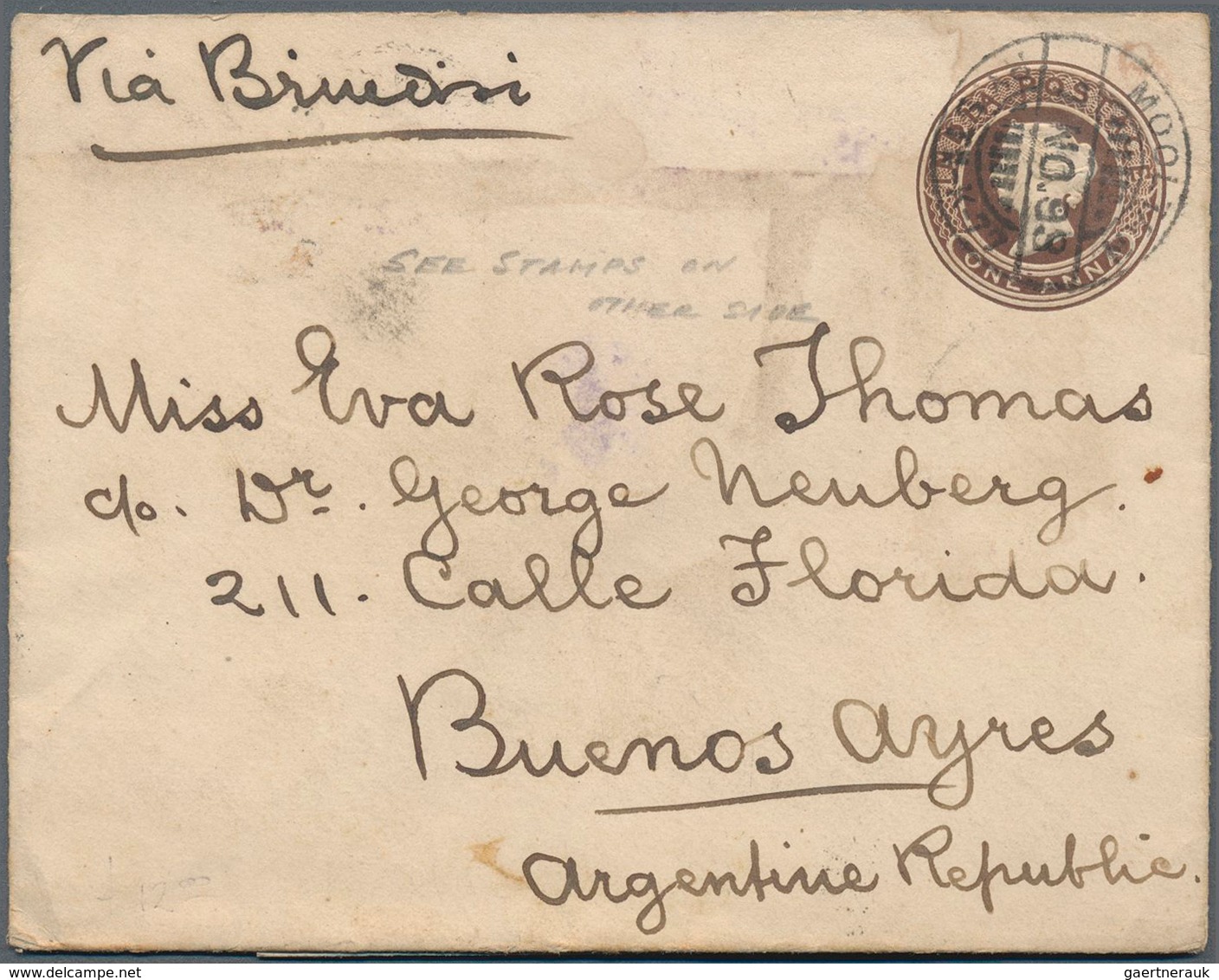 Indien - Ganzsachen: 1893 Destination ARGENTINA: Indian Postal Stationery Envelope QV 1a. Brown Used - Non Classés