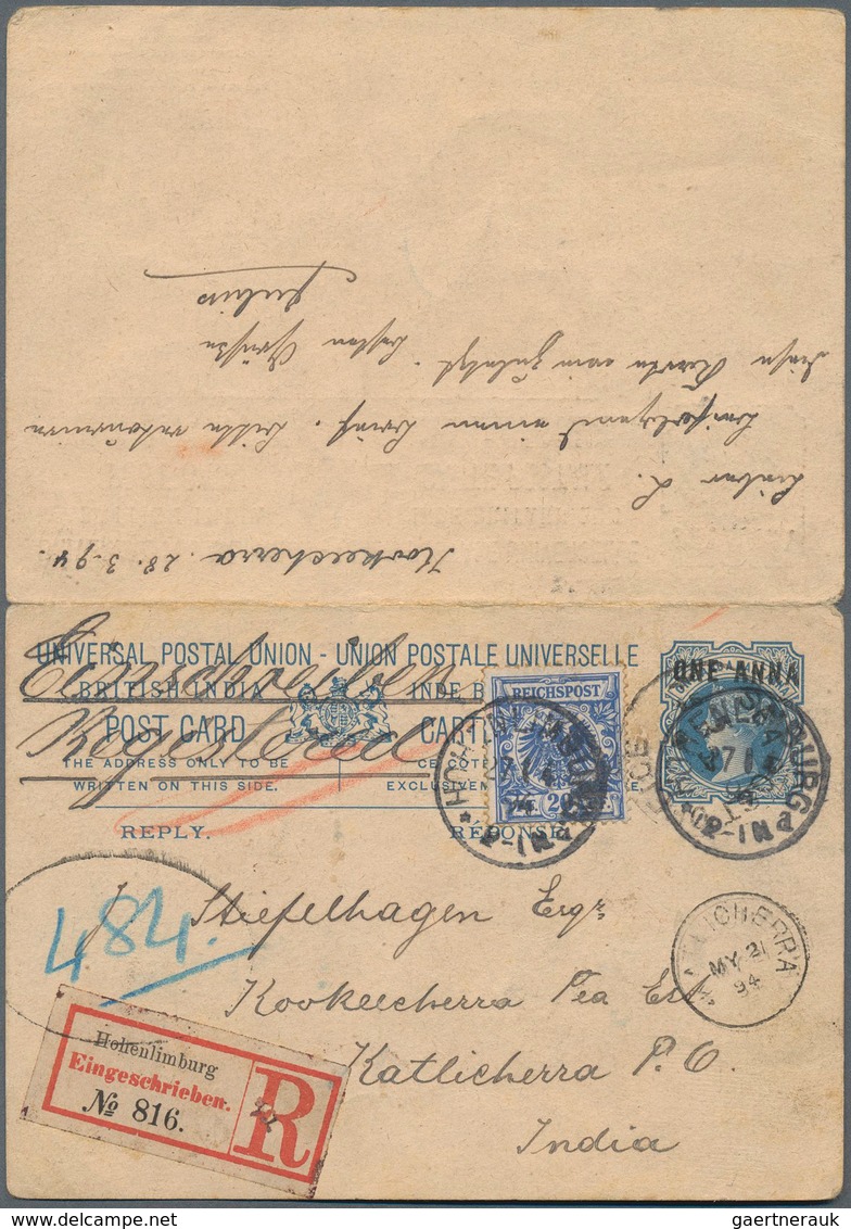 Indien - Ganzsachen: 1894, Postal Stationery Double Card 1a+1a On 1½a+1½a Blue, Used From Katlicherr - Non Classés