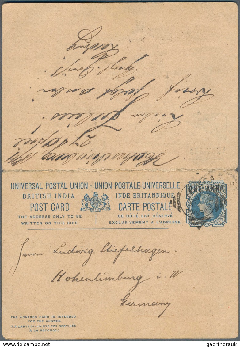 Indien - Ganzsachen: 1894, Postal Stationery Double Card 1a+1a On 1½a+1½a Blue, Used From Katlicherr - Non Classés