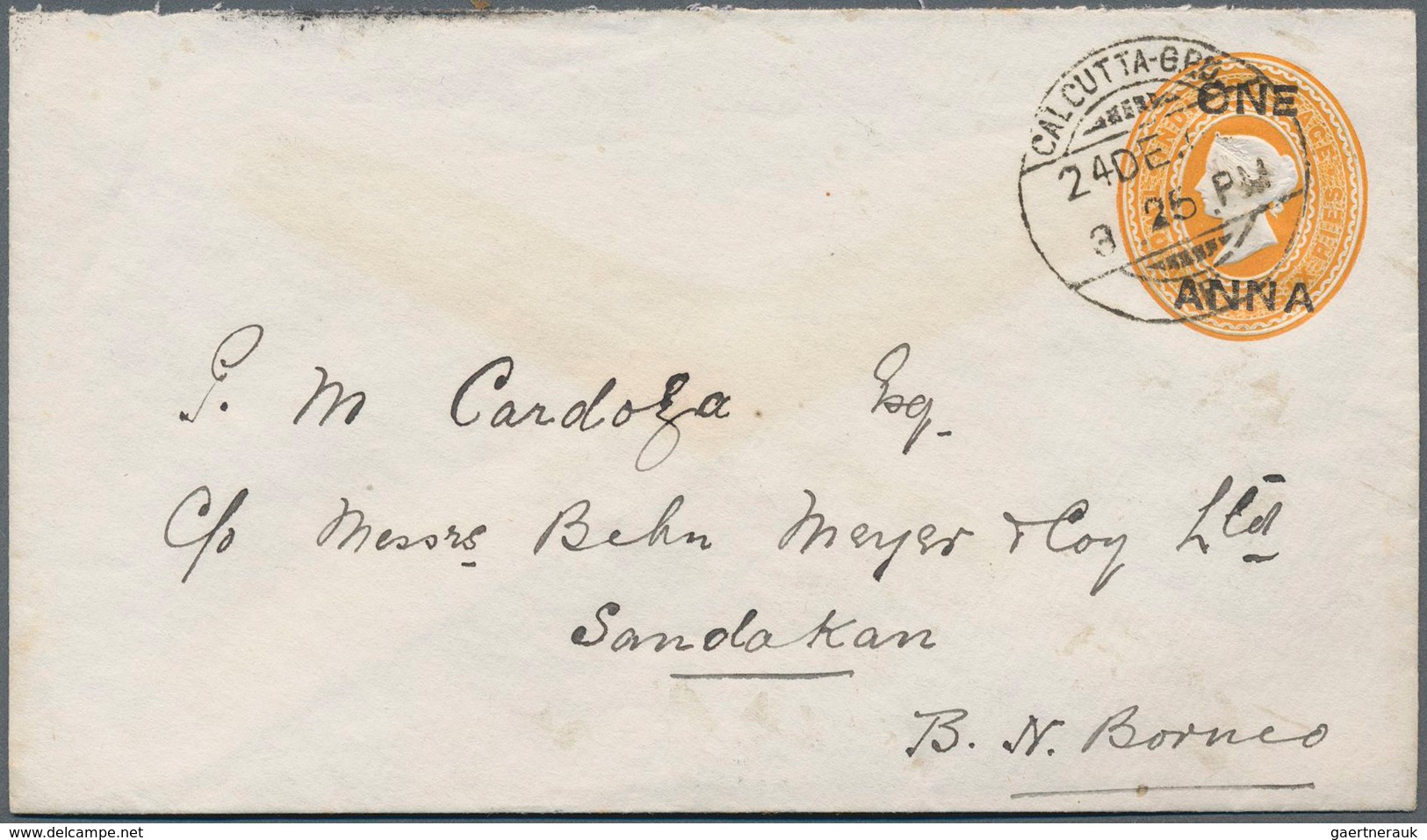 Indien - Ganzsachen: 1906 Indian Postal Stationery Envelope 1a. On 2a.6p. Orange Sent From Calcutta - Non Classés