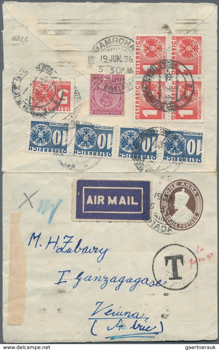 Indien - Ganzsachen: 1936 Postal Stationery Envelope KGV. 1a. From Amroha (Uttar Pradesh) To Vienna, - Ohne Zuordnung