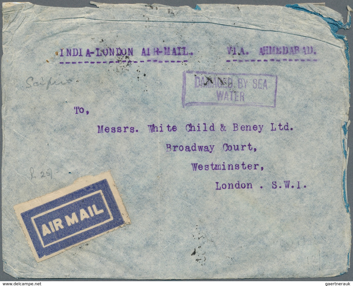 Indien - Flugpost: 1936 (Aug) - Airplane Crash At Crete: Two Covers From India To England (one From - Poste Aérienne