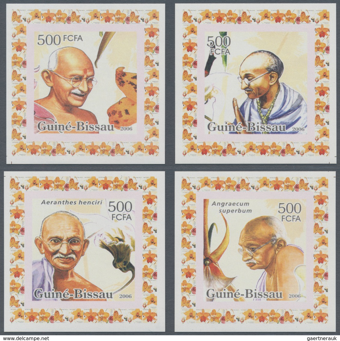 Indien - Besonderheiten: 2006 GANDHI Set Of Four Stamps 500f. Of Guinea-Bissau As IMPERFORATED PROOF - Autres & Non Classés