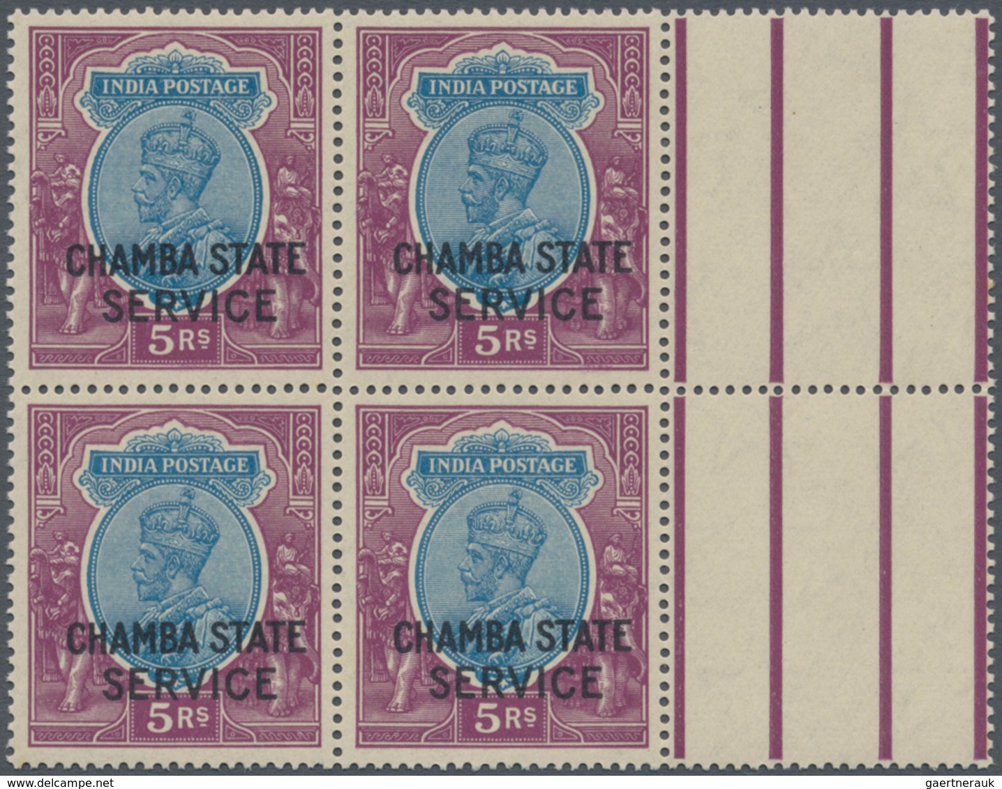 Indien - Konventionalstaaten: CHAMBA-Officials 1939, KGV. 2r., 5r. And 10r. Each In Blocks Of Four W - Autres & Non Classés