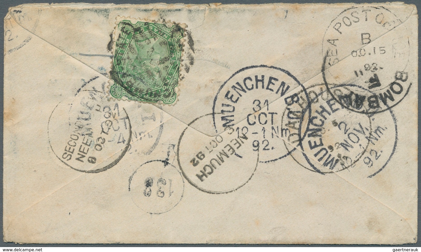 Indien - Konventionalstaaten: CHAMBA 1892, Postal Stationery Envelope 1a. Brown Used To Munich, Bava - Autres & Non Classés