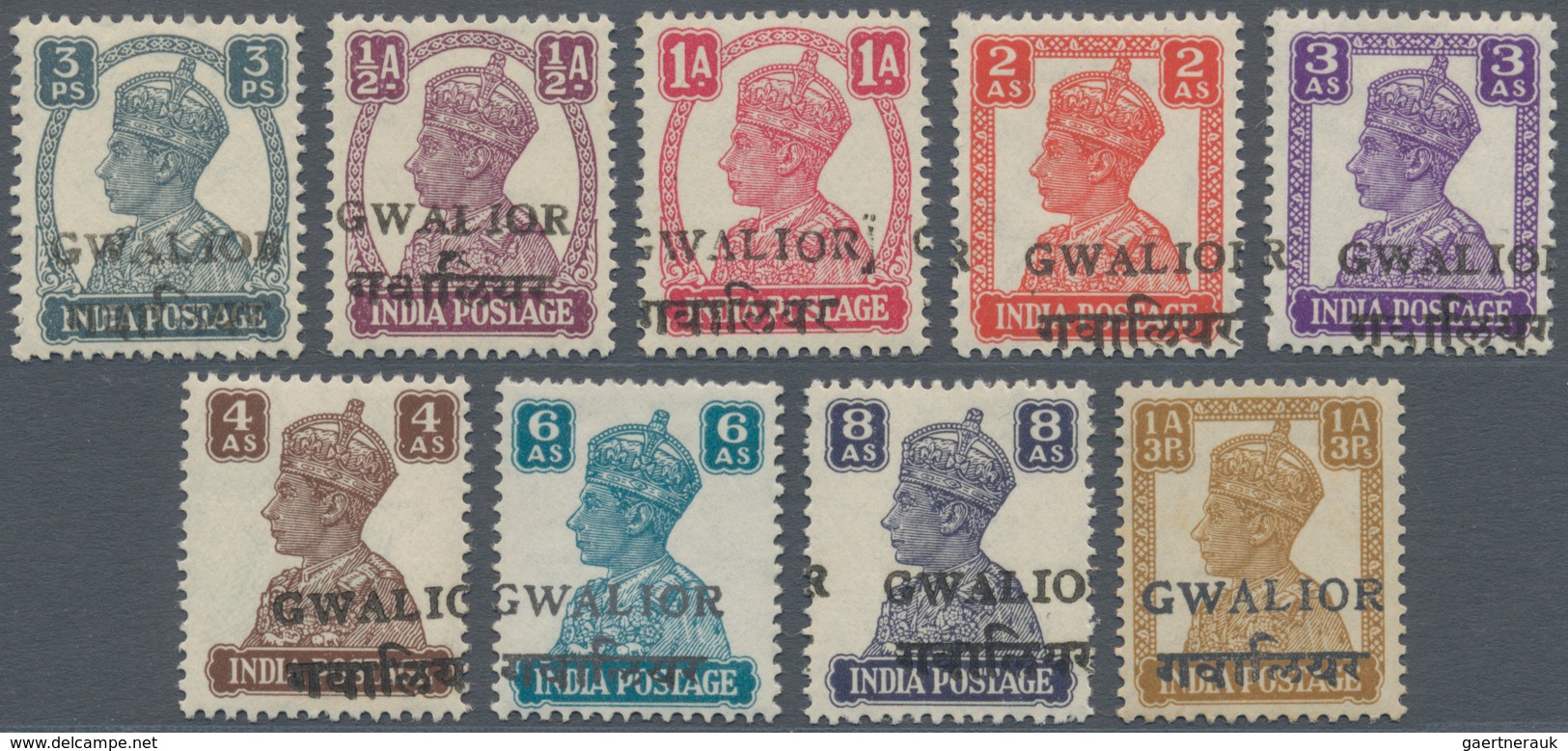 Indien - Konventionalstaaten: 1949 KGVI. Short Set Of Eight To 8a. Plus Unissued 1a3p. Yellow-brown - Autres & Non Classés