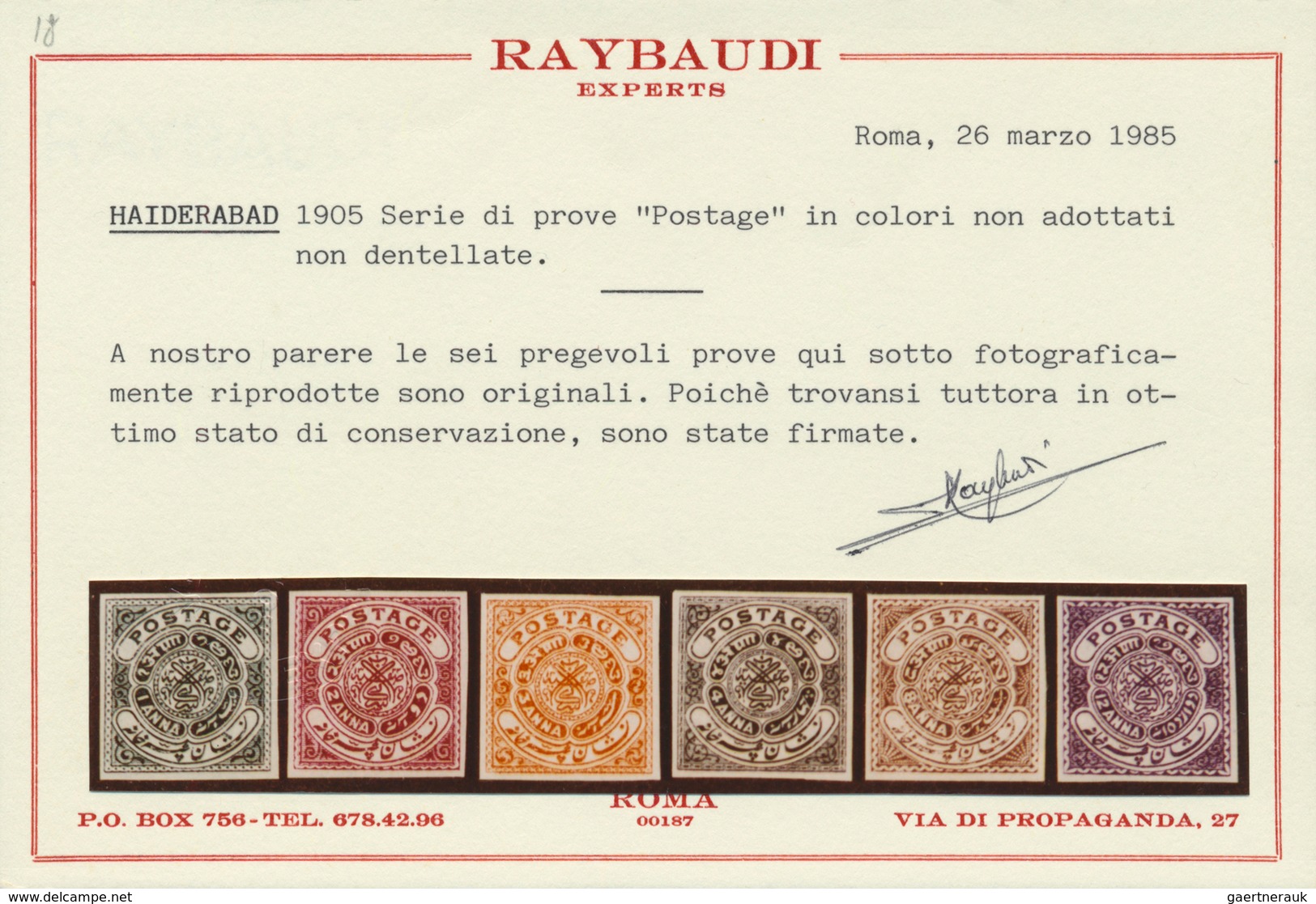 Indien - Feudalstaaten: HYDERABAD: 1905, 'POSTAGE' Issue 1a. To 12a. Set Of Six Imperforate PROOFS I - Sonstige & Ohne Zuordnung