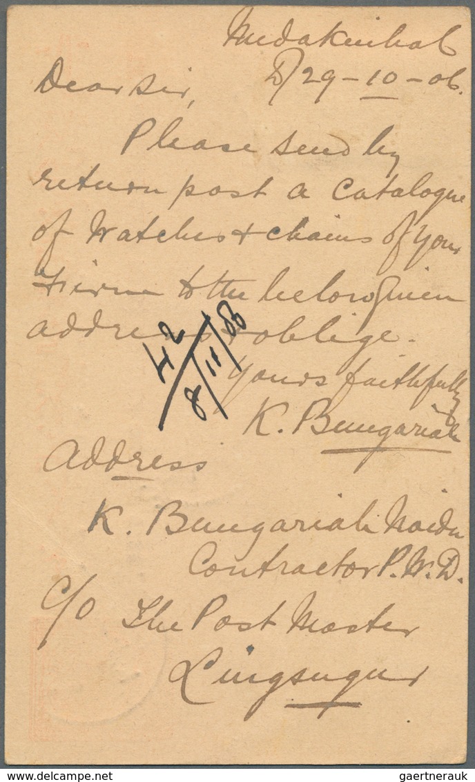 Indien - Feudalstaaten: Hyderabad, 1906, Card 1/4 A. Orange Canc. Native With KEVII 3 A. Grey Tied " - Sonstige & Ohne Zuordnung