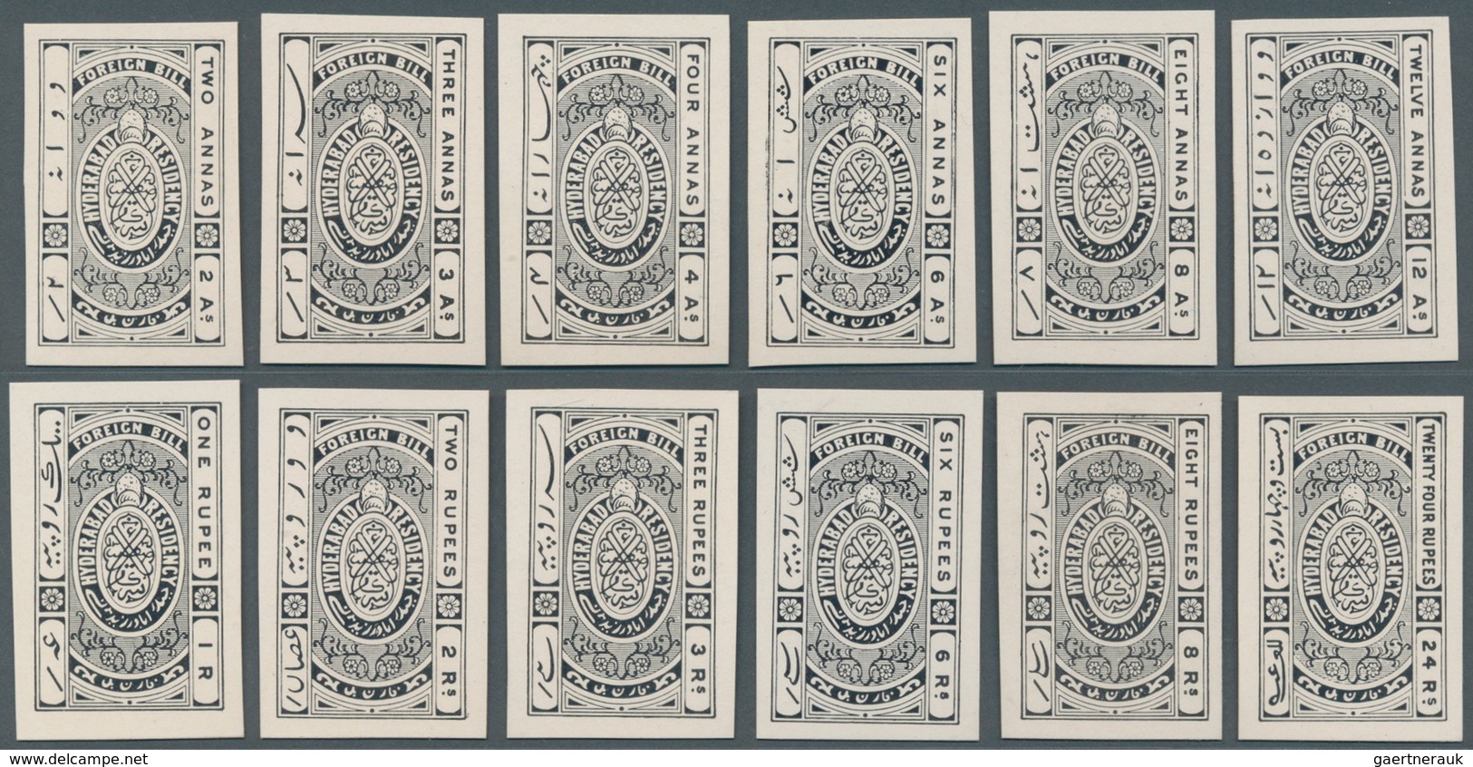 Indien - Feudalstaaten: HYDERABAD-Fiscals 1913: Foreign Bill Complete Set Of 12 Up To 24r. As Imperf - Sonstige & Ohne Zuordnung