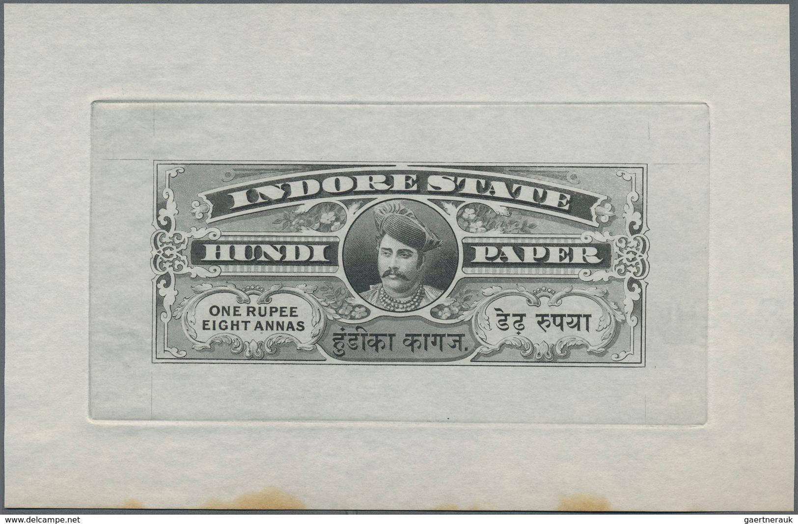 Indien - Feudalstaaten: INDORE Fiscal 1900 Ca.: Single Die Proof Of A 1r.8a. Stamp For Hundi, In Bla - Autres & Non Classés