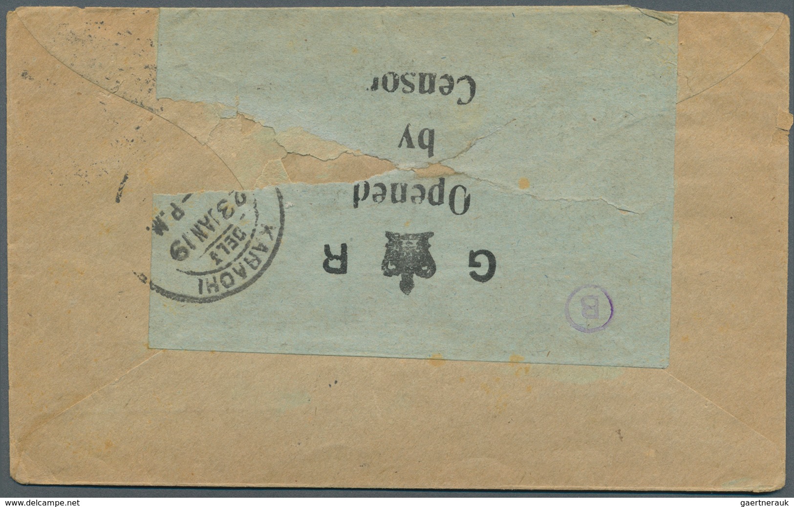 Irak: 1918, 1 A. On 20 Pa. And 1/2 A. On 10 Pa. Green Tied By Cds. "BASE POST OFFICE...31.DEC.18" To - Irak