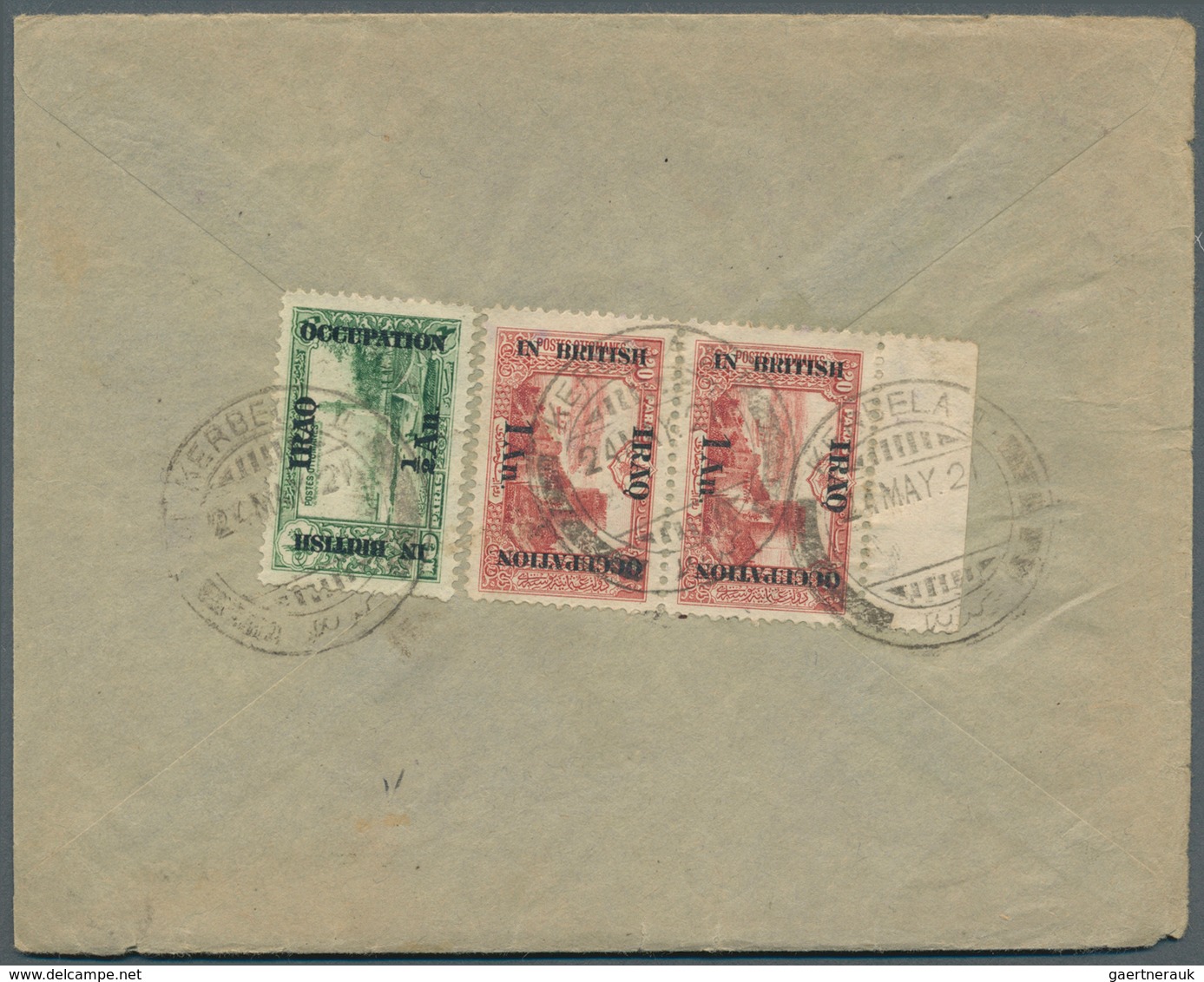 Irak: 1918, 1 A. On 20 Pa., Vertical Pair With Sheet Margin At Top And 1/2 A. On 10 Pa. Green Tied B - Irak