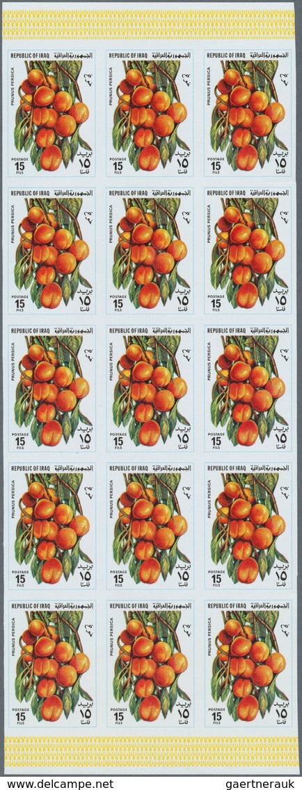 Irak: 1980. Fruits. Set Of 5 Values In IMPERFORATE Part Sheets Of 15. The Set Is Gummed, In Issued C - Iraq