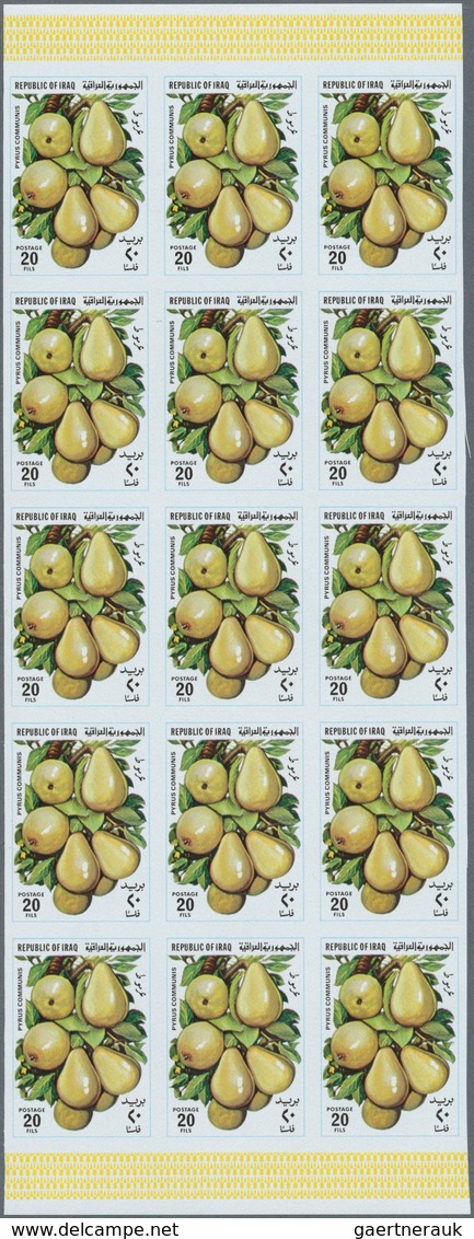 Irak: 1980. Fruits. Set Of 5 Values In IMPERFORATE Part Sheets Of 15. The Set Is Gummed, In Issued C - Iraq
