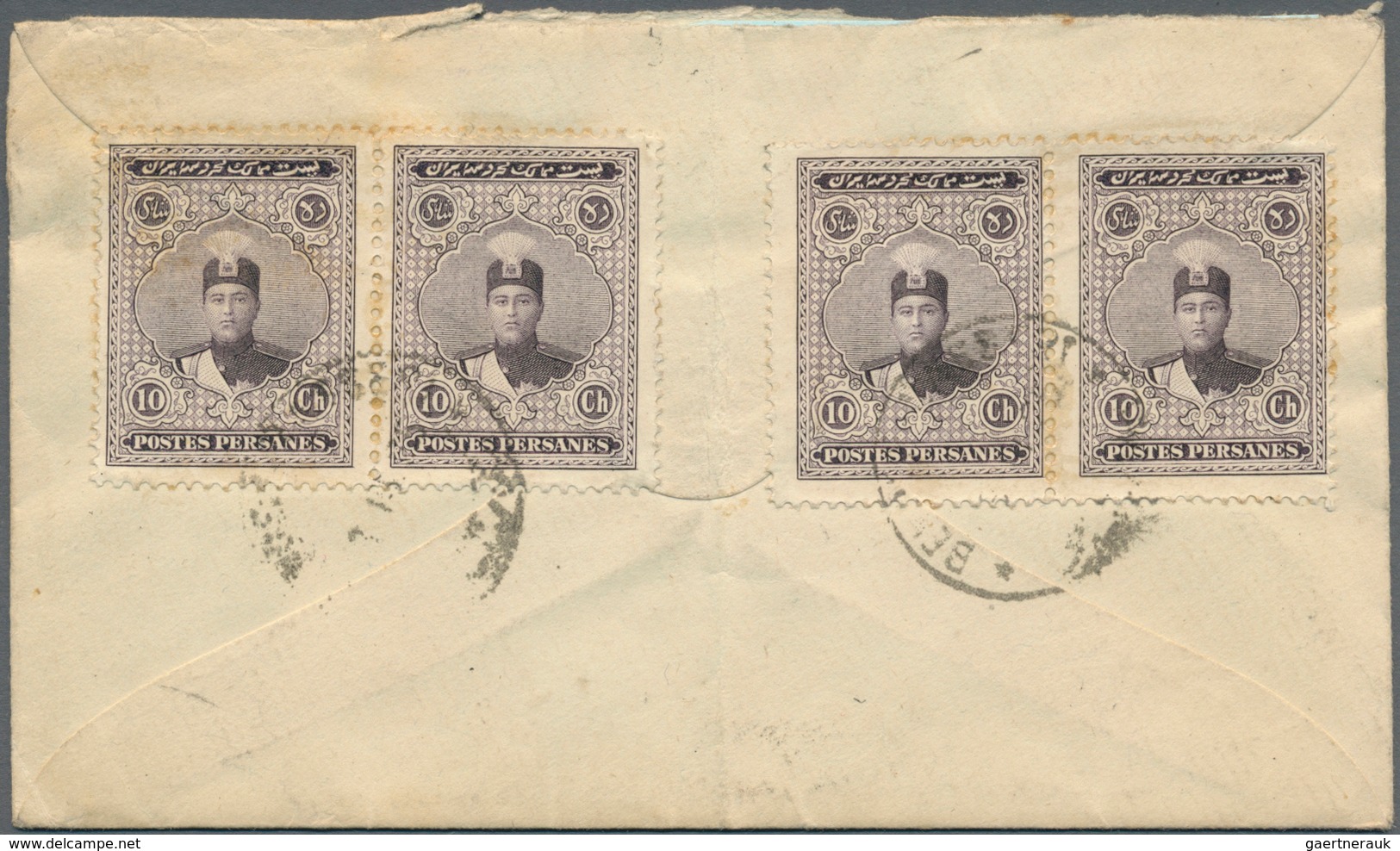 Iran: 1924, 10 Ch. Dark Violet Two Pairs On Reverse Of Cover (few Toned Perfs), On Front Violet Twol - Iran