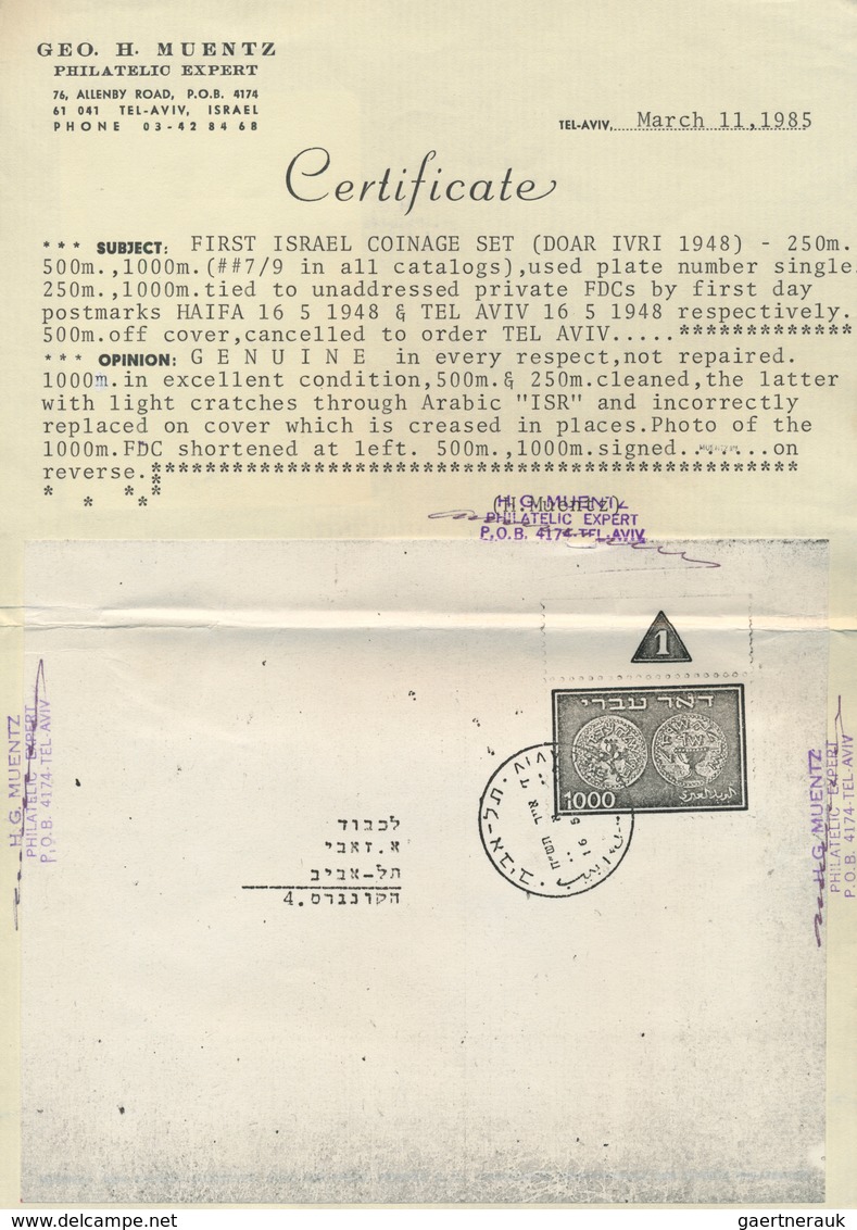 Israel: 1948, Doar Ivri, 250m., 500m. And 1000m., Three Key Values Each As Top Marginal Plate Number - Lettres & Documents