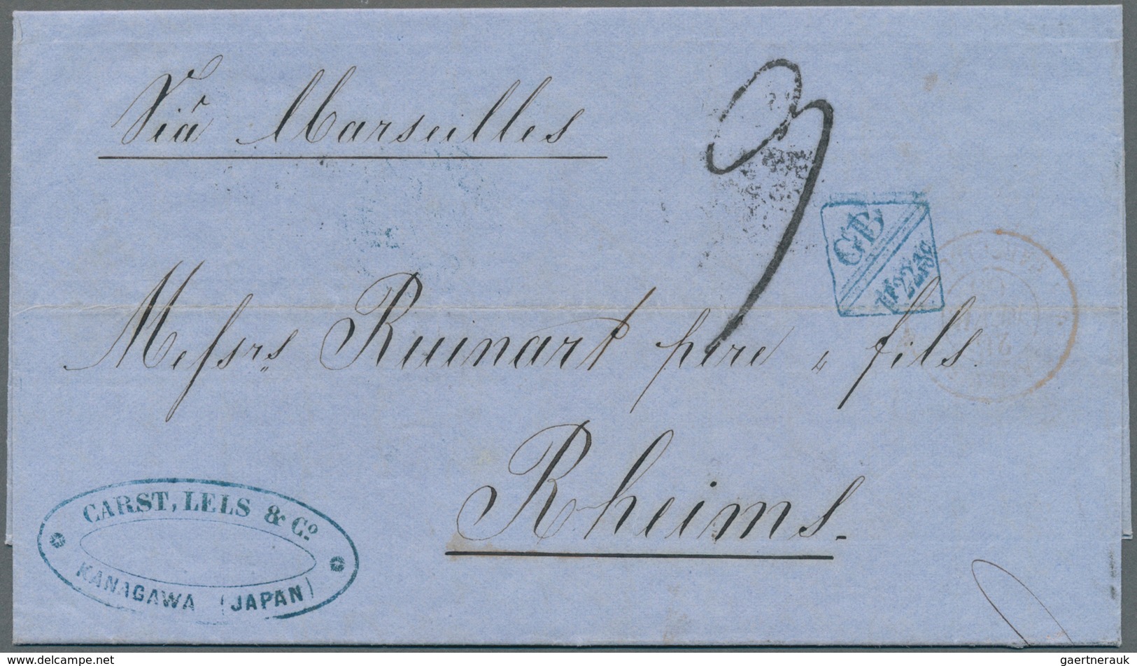 Japan: 1864, Accountancy Marking "GB/1 F 22 2/10" In Blue On Entire Folded Letter With Dateline "Yok - Oblitérés