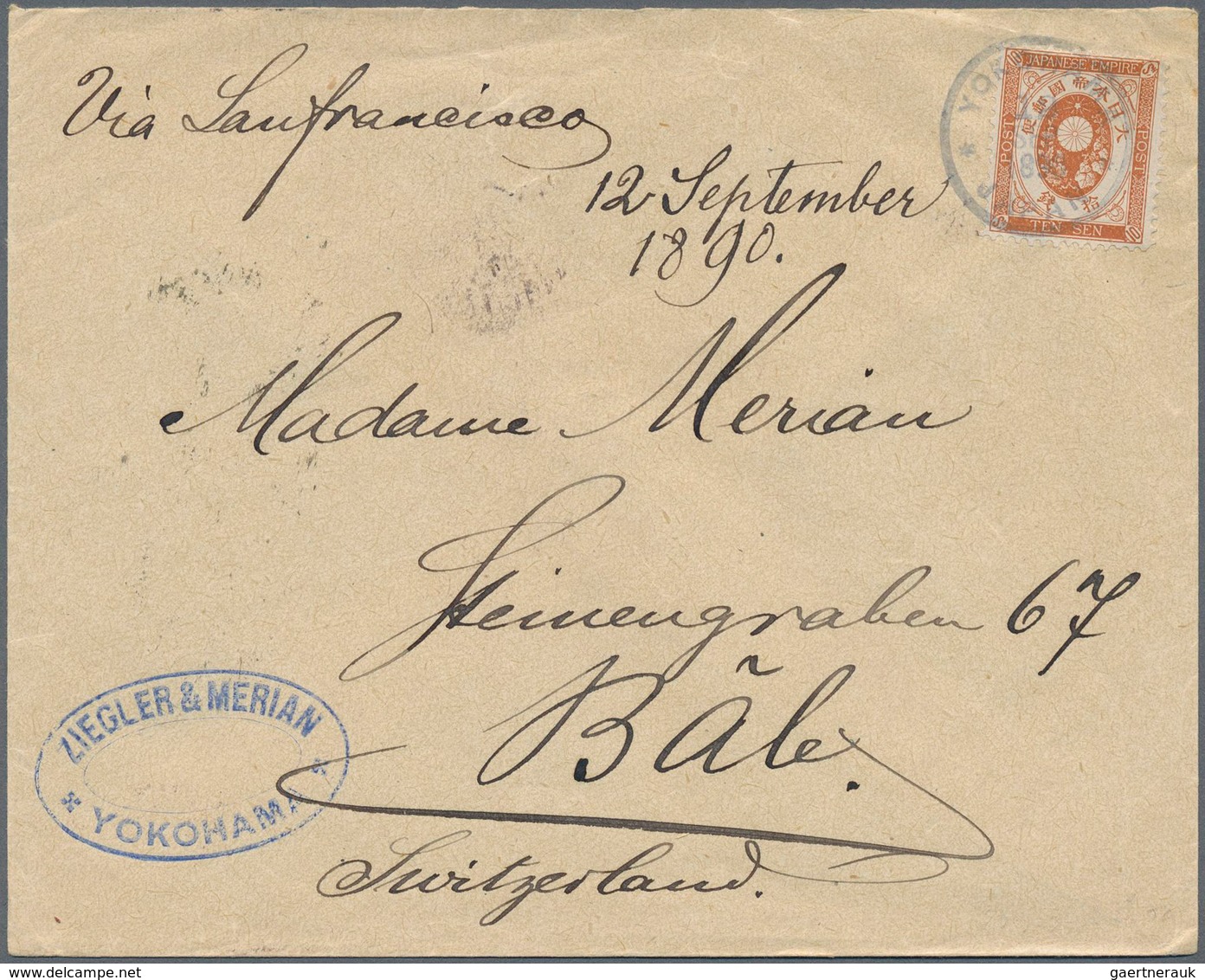 Japan: 1883/88,  Merian Correspondence: Two Covers To Basel/Switzerland, UPU-Koban 5 S. Pair Tied 4- - Oblitérés