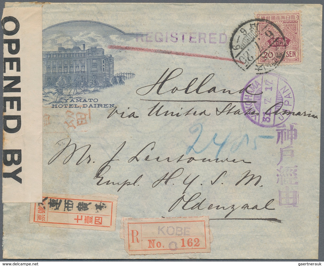 Japanische Post In China: 1914, Yamato Hotel Dairen Pictorial Envelope: 20 S. Tied "Dairen-Nishihiro - 1943-45 Shanghai & Nankin