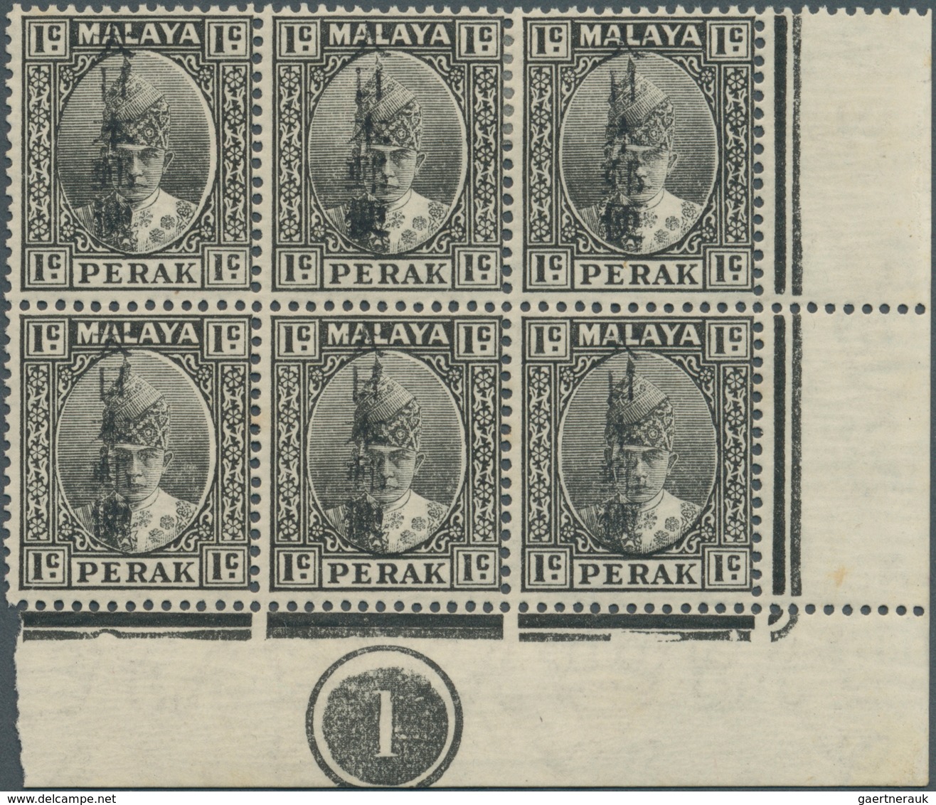 Japanische Besetzung  WK II - Malaya: 1942, 1c. Black, Marginal Block Of Six From The Lower Right Co - Malaysia (1964-...)