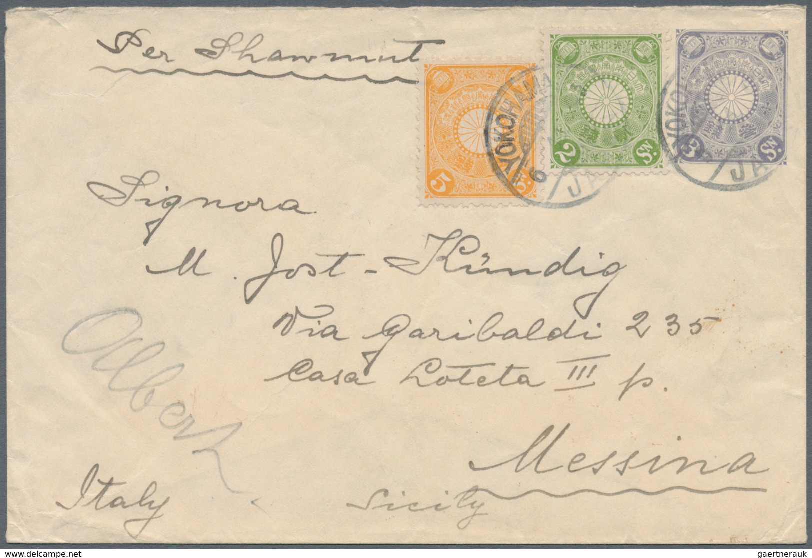 Japan - Ganzsachen: 1900, Envelope Kiku Horizontal (western Style) Size 3 S. Uprated Kikue 2 S., 5 S - Cartes Postales