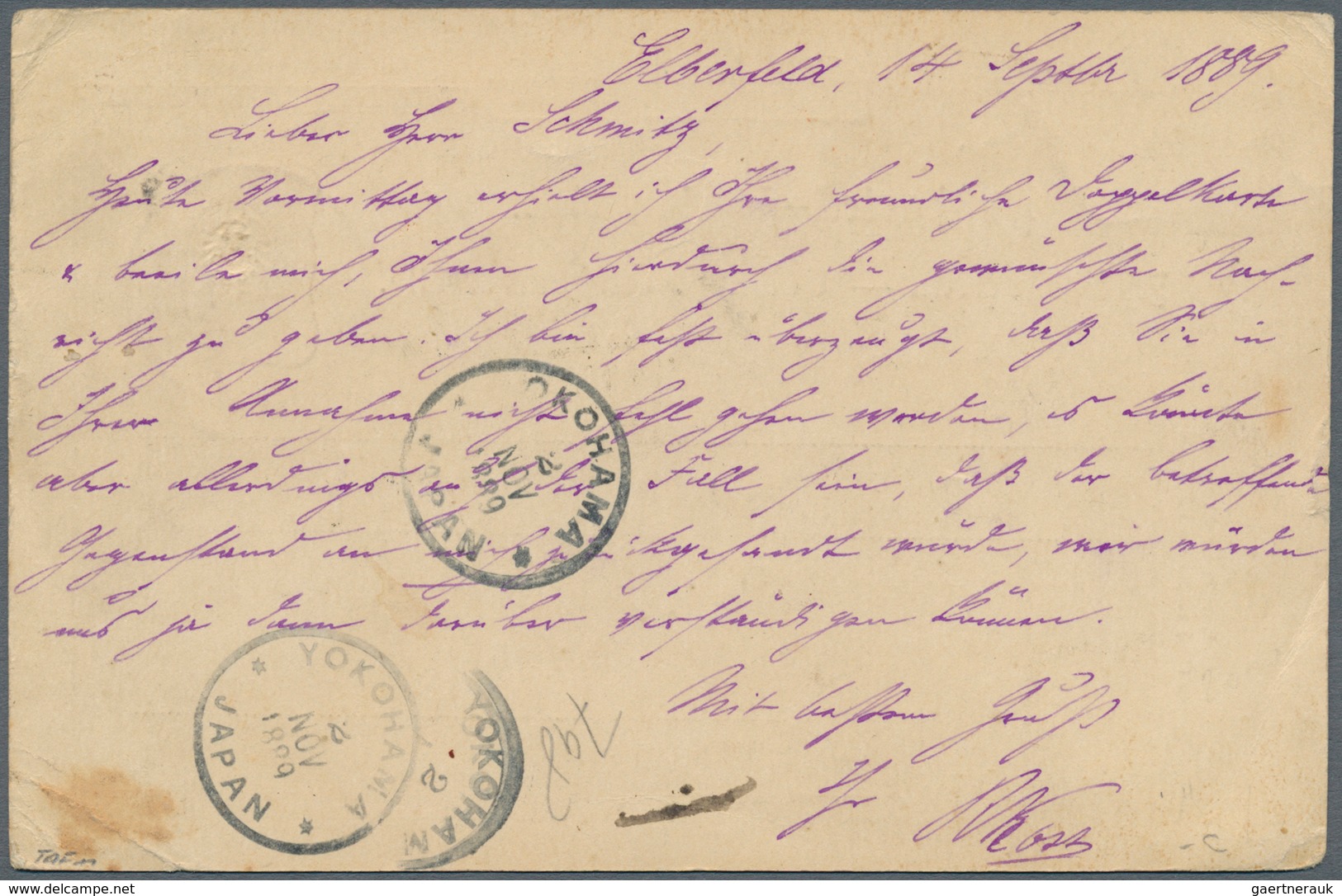 Japan - Besonderheiten: 1889. German Postal Stationery Card 10 Pf Red Written From Elberfeld To The - Autres & Non Classés