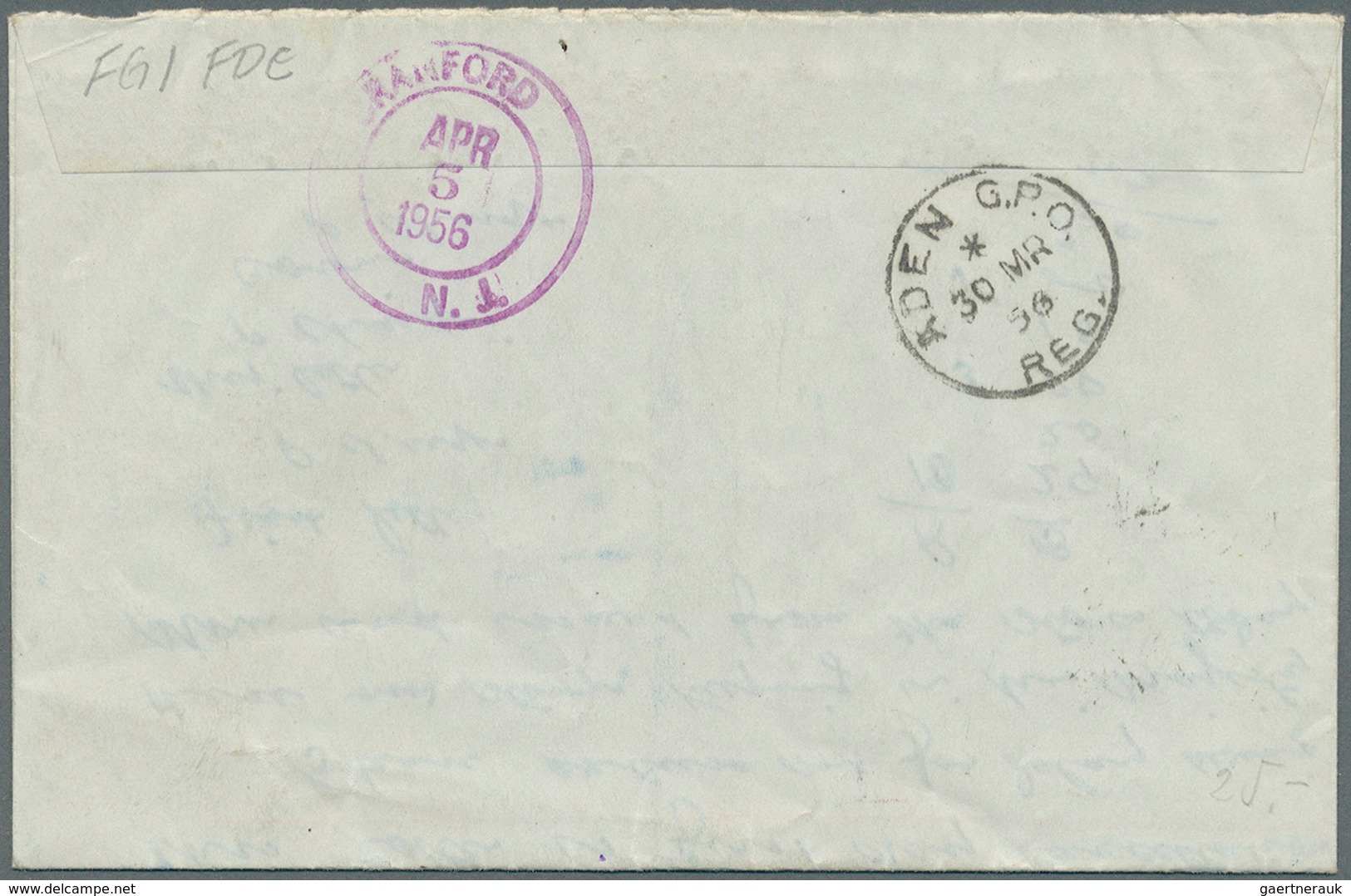 Jemen: 1956, Airletter 10 Bog Red Canc. "TAIZ 27 9 56" Registered To New Jersey / USA. Includes Long - Yémen