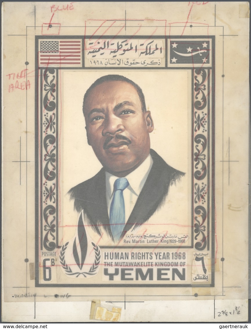 Jemen: 1968, Yemen (Kingdom). Artist's Drawing For The 2B (and 4B, 6B ) Values Of The Set "Human Rig - Yémen