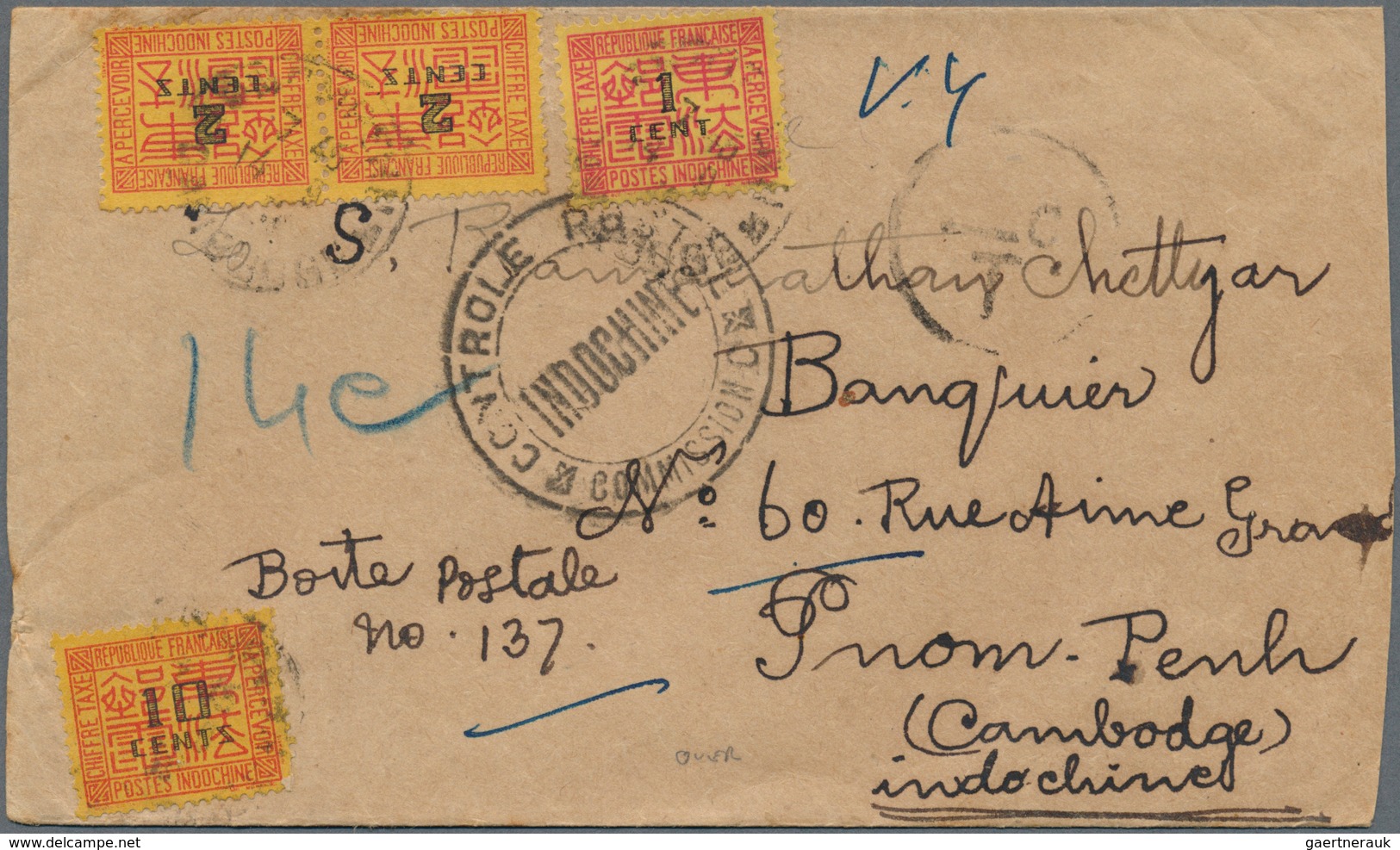 Kambodscha: 1907/39, Usealed Stationery Envelope Used "SINGIRENG" To France And Incoming Censored Ma - Kambodscha