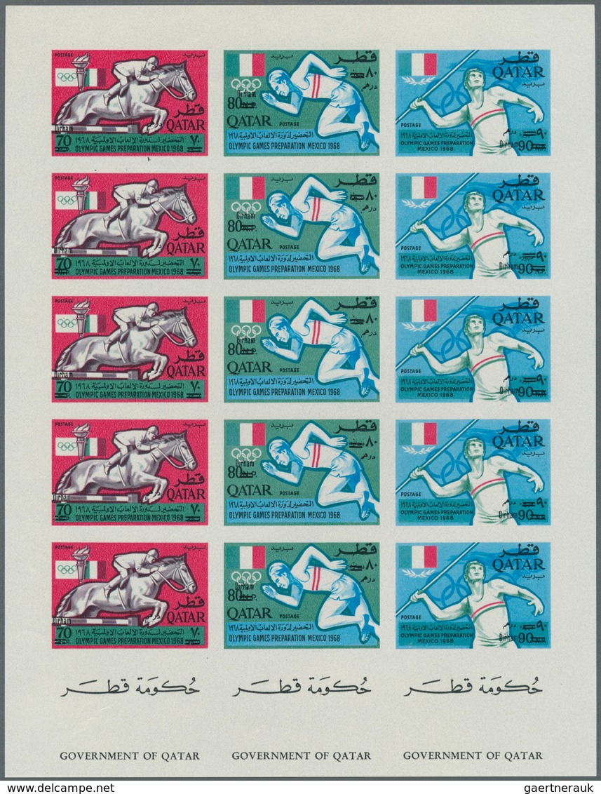 Katar / Qatar: 1966, Olympic Games Mexico Revaluation Overprints, Imperforate Issue, Two Complete Sh - Qatar