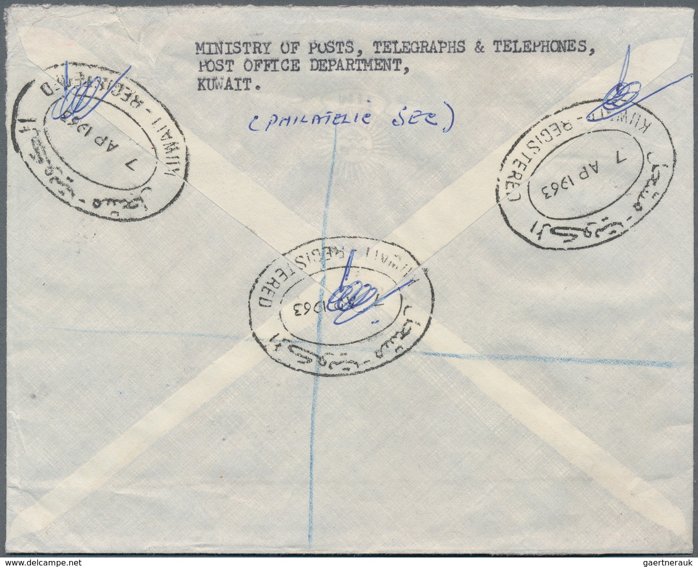 Kuwait: 1963, Freedom From Hunger, Complete Set (4 F And 20 F Stamps Twice) On Registered Airmail Fi - Kuwait