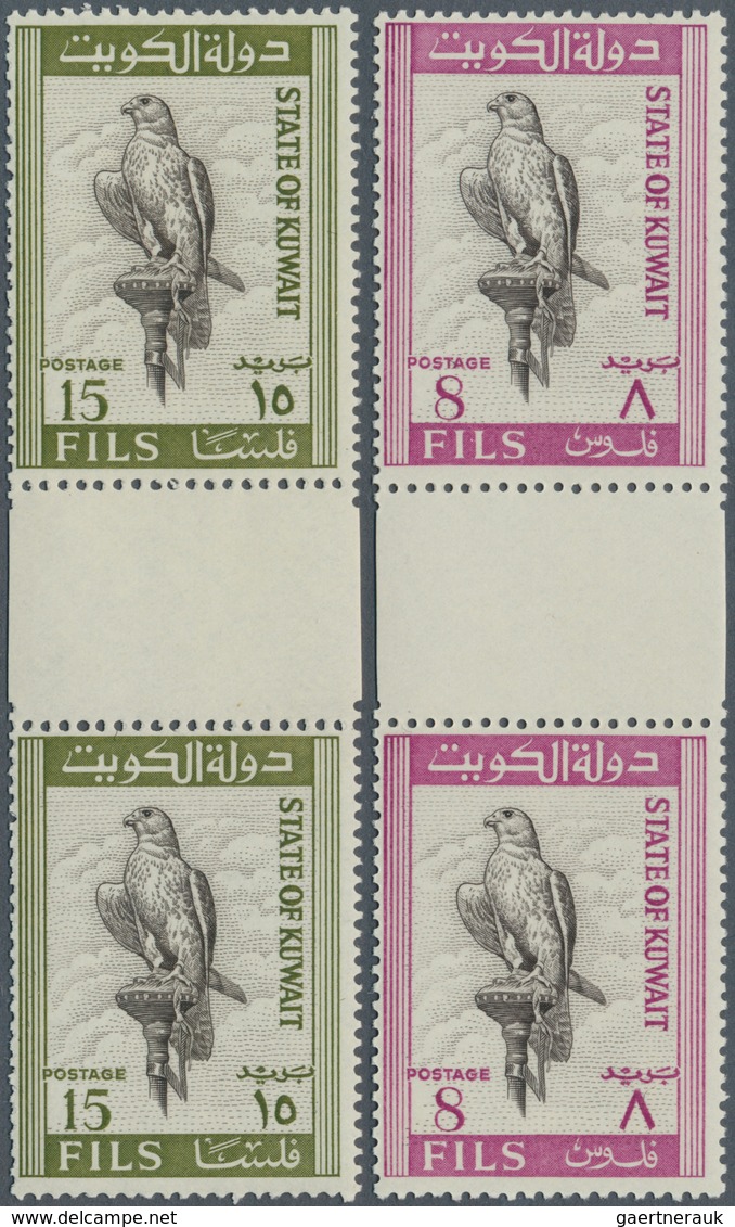 Kuwait: 1965. Complete FALCON set (8 values) in vertical gutter pairs. Mint, NH. (Mi #285/92)