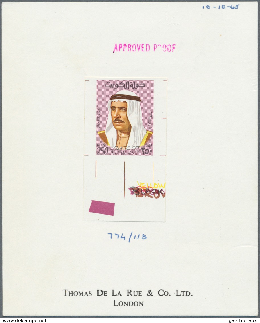 Kuwait: 1969, Amir Sheikh Sabah Issue. 250 Fils Imperforate Marginal Final Proof On De La Rue Card. - Kuwait