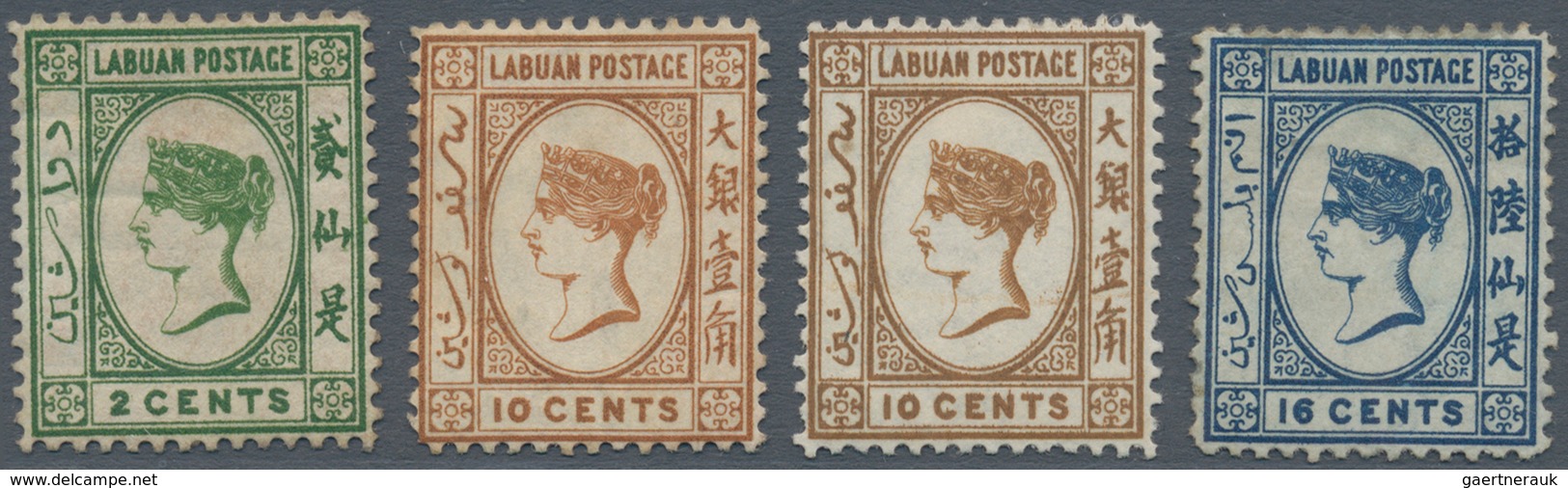 Labuan: 1880-82, Three QV Stamps With Wmk Varieties Plus A 'normal', With 2c. Green Wmk Reversed, 10 - Sonstige & Ohne Zuordnung