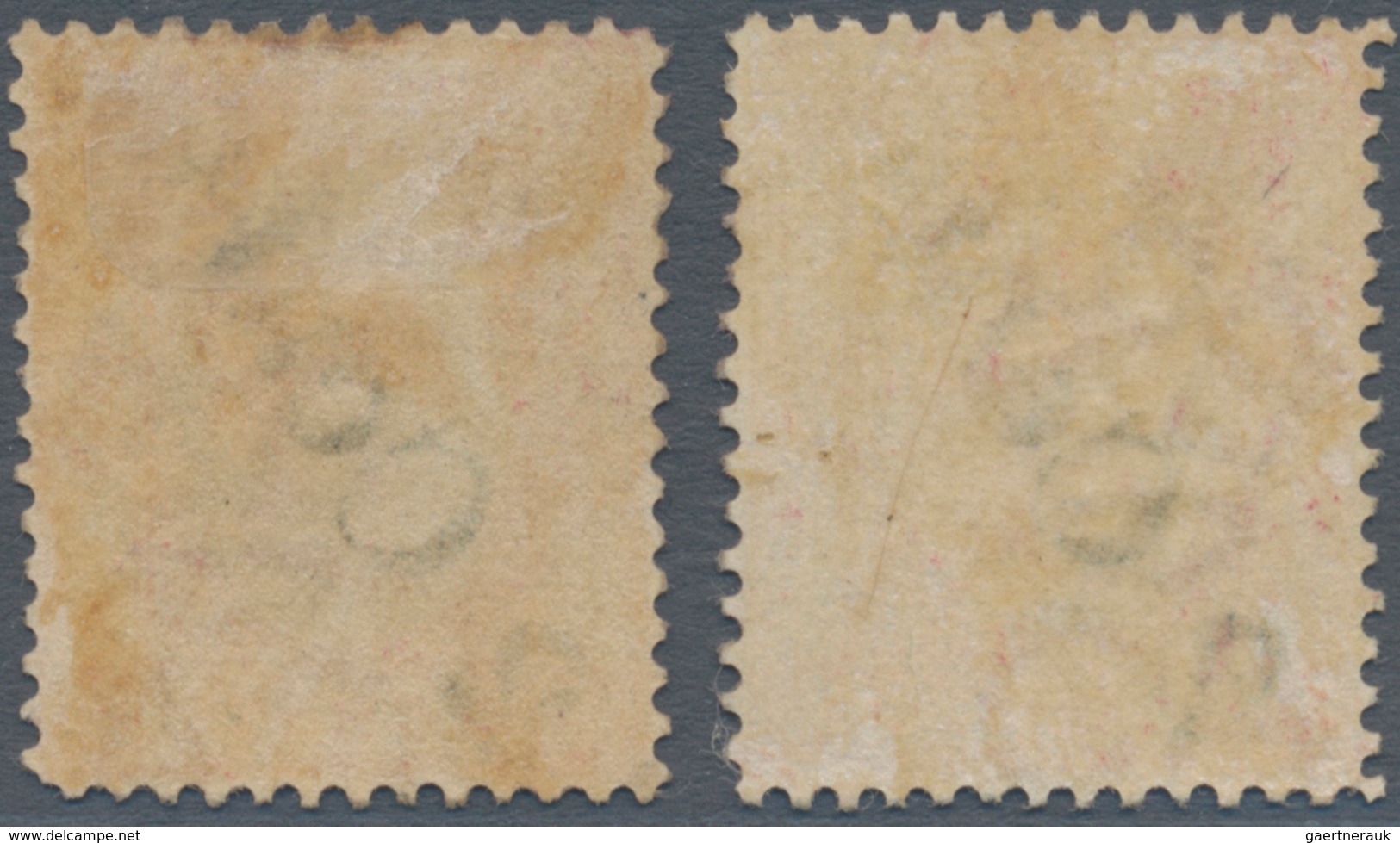 Labuan: 1885, QV 8c. Carmine Handstamped Diagonal '2 Cents' In Type 9 Two Stamps With Normal Or REVE - Sonstige & Ohne Zuordnung