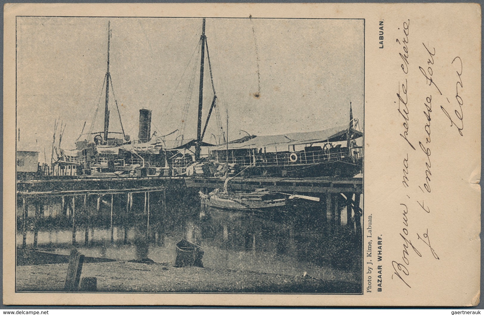 Labuan: 1897, 1 C Greyish Purple And 3 C Ochre, Mixed Franking On Picture Ppc "Bazaar Wharf Labuan" - Autres & Non Classés