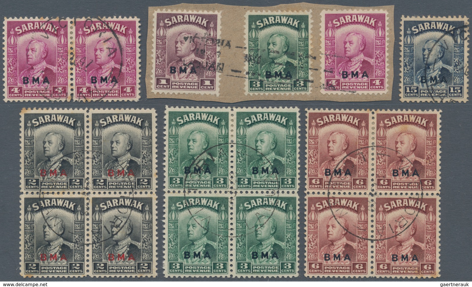 Labuan: 1945/1946, Sarawak Used In Labuan: BMA-issue 2 C Black, 3 C Green And 6 C Lake-brown, Each I - Sonstige & Ohne Zuordnung