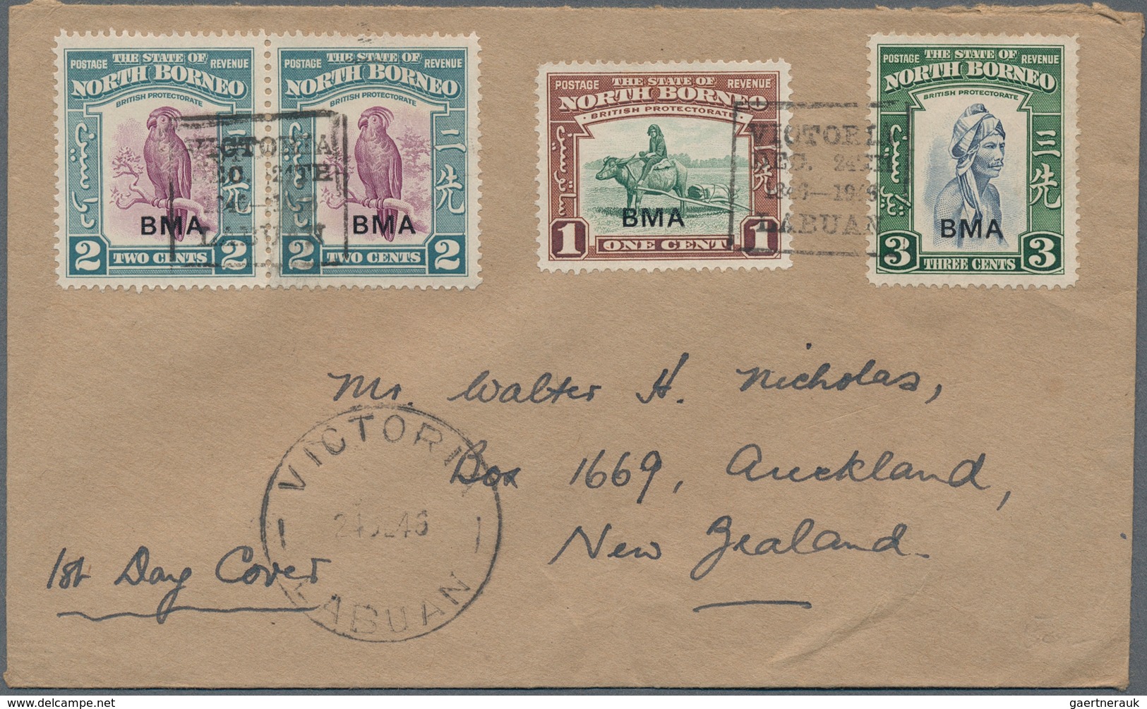 Labuan: 1946 (24 Dec) Christmas Cover Addressed To New Zealand, Franked By North Borneo BMA 1c., 2c. - Autres & Non Classés