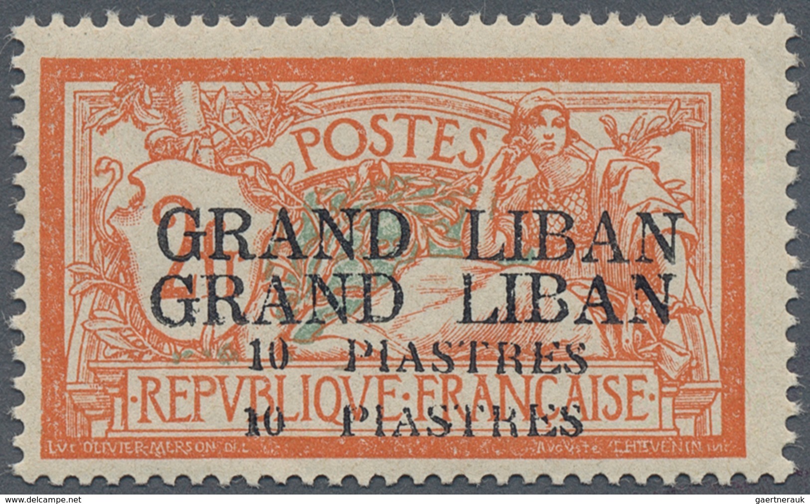 Libanon: 1924, 10pi. On 2fr. Orange/blue, DOUBLE Overprint, Mint O.g. Previously Hinged, Faint Indic - Liban