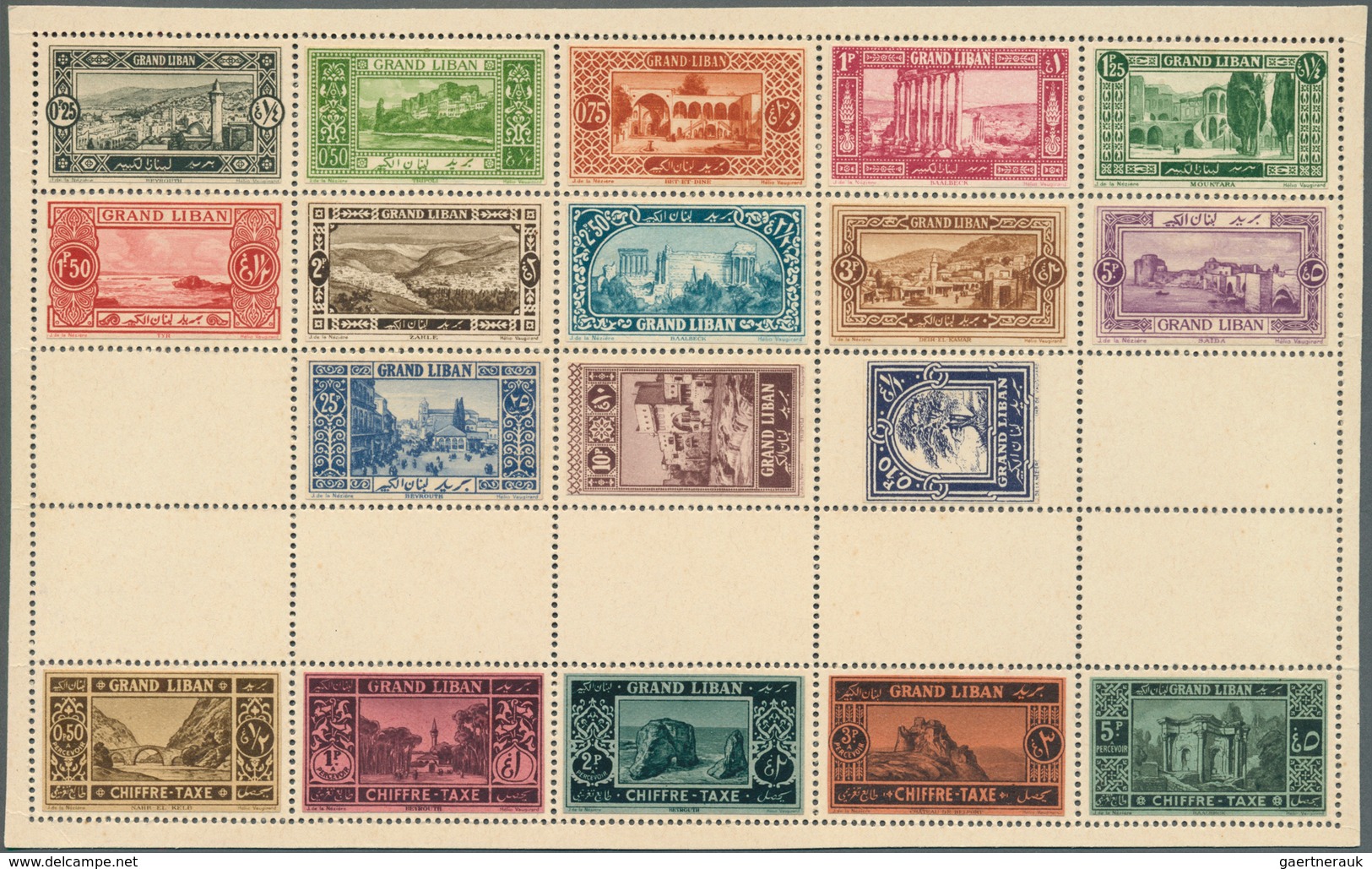 Libanon: 1925, Definitives "Views Of Lebanon" Incl. Postage Dues, Approval Pane Of 25 Empty Fields O - Liban