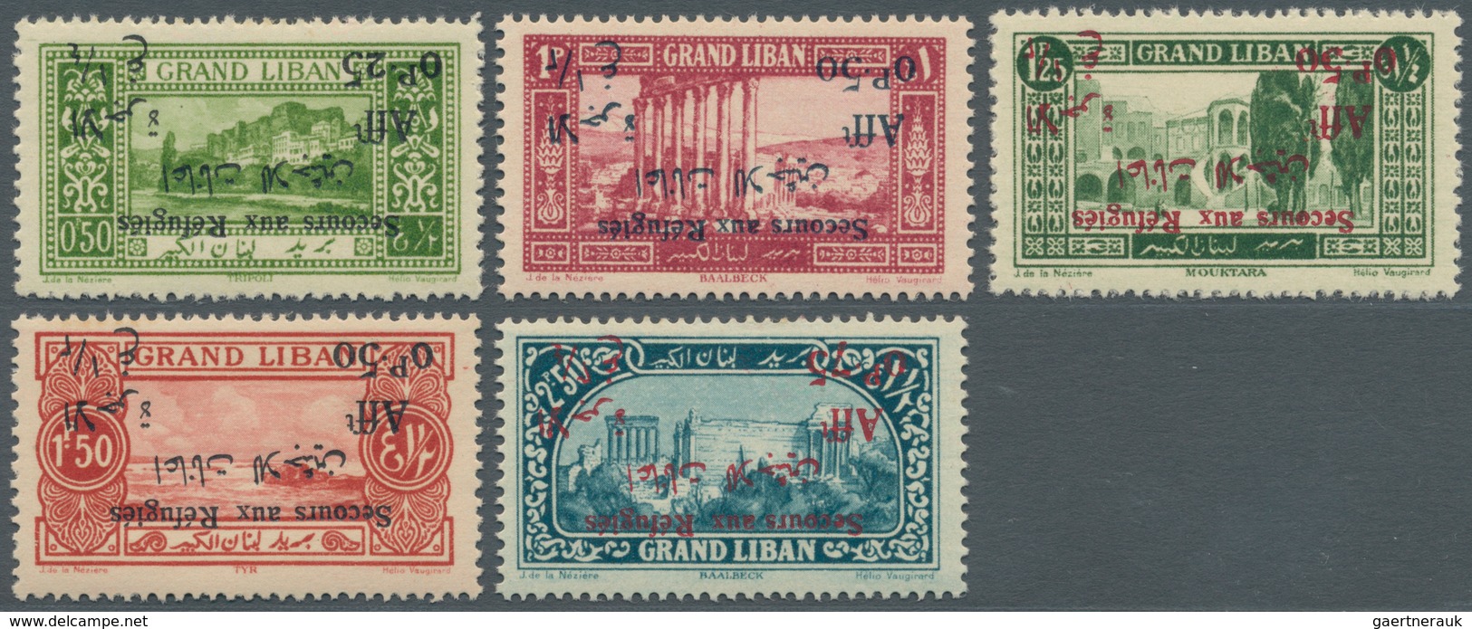 Libanon: 1926, War Refugee Relief, Group Of Five Values With Inverted Overprint, Unmounted Mint. Mau - Liban