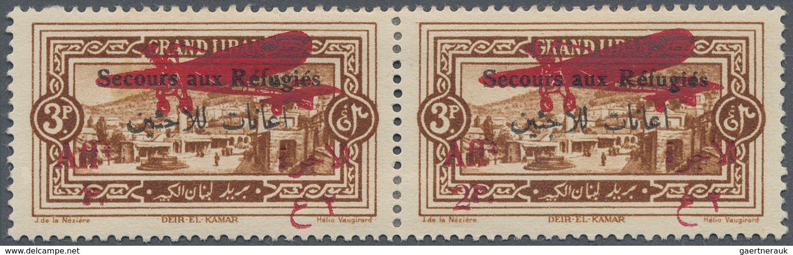 Libanon: 1926, War Refugee Relief, 3pi. + 2pi. Brown, Horiz. Pair, Left Stamp Showing Variety "Missi - Liban