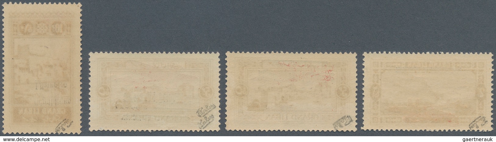 Libanon: 1927, Air Mails Three Values Showing Inverted Overprint, Plus 5 Pia. Violet Double Overprin - Libanon