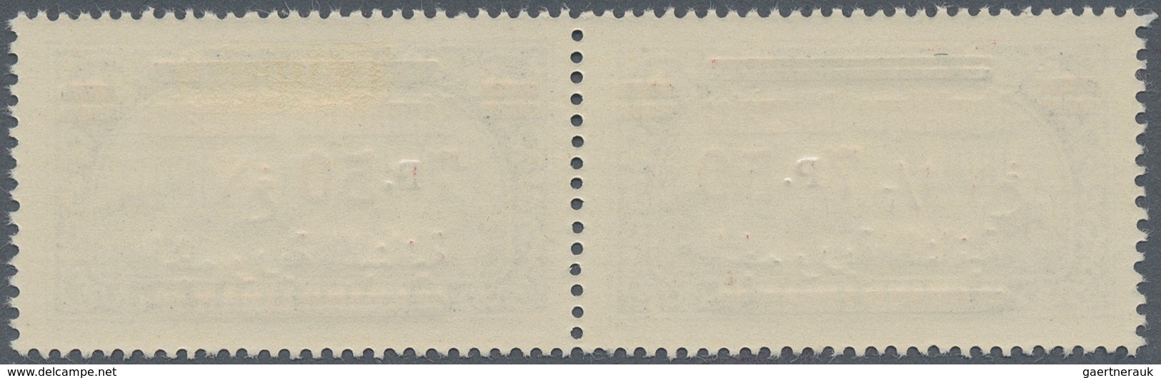 Libanon: 1928, 7.50pi. On 2.50pi. Greenish Blue, Horiz. Pair, Left Stamp Showing "French And Arabic - Liban