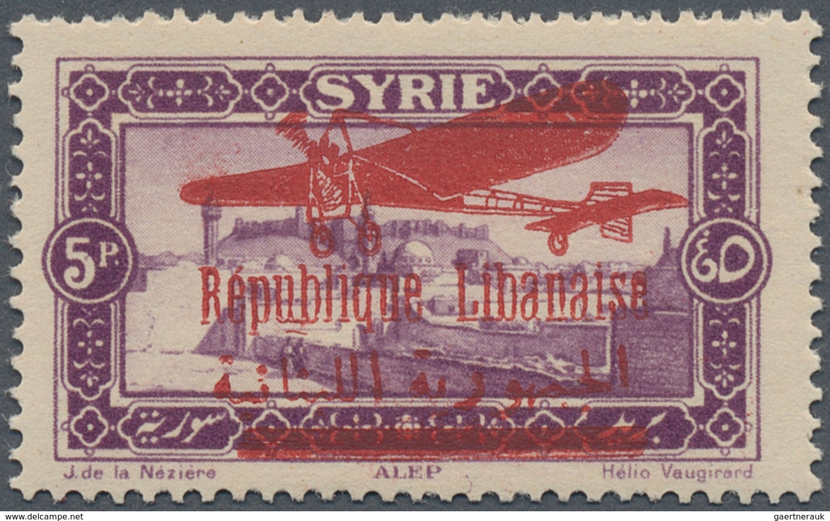 Libanon: 1928, Airmails, 5pi. Violet, Mistakenly Overprinted Syria Stamp, Unmounted Mint (natural In - Liban