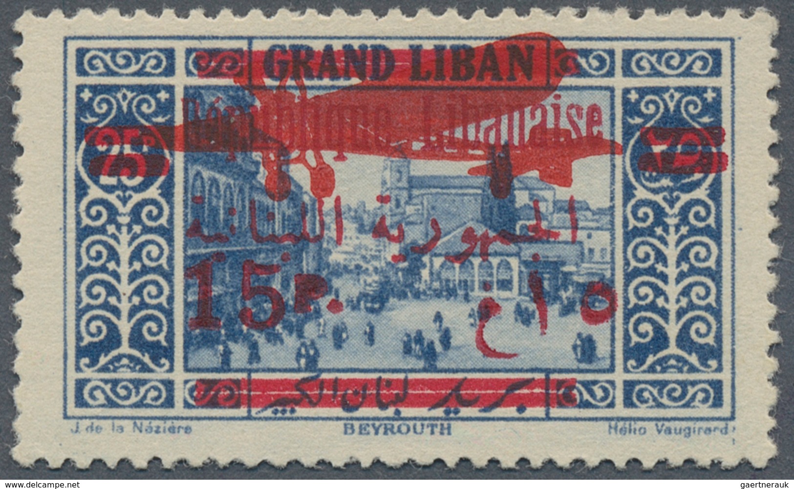 Libanon: 1929, Airmails 15pi. On 25pi. "Small Cipher 15", Fresh Colour, Well Perforated, Mint O.g. P - Liban